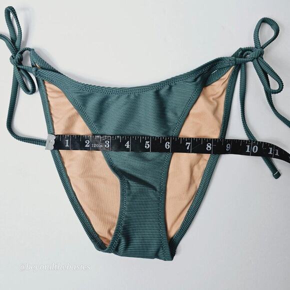 J.Crew Women's Green Ribbed Curved Waist Cheeky String Bikini Bottoms Size Small - Picture 10 of 10